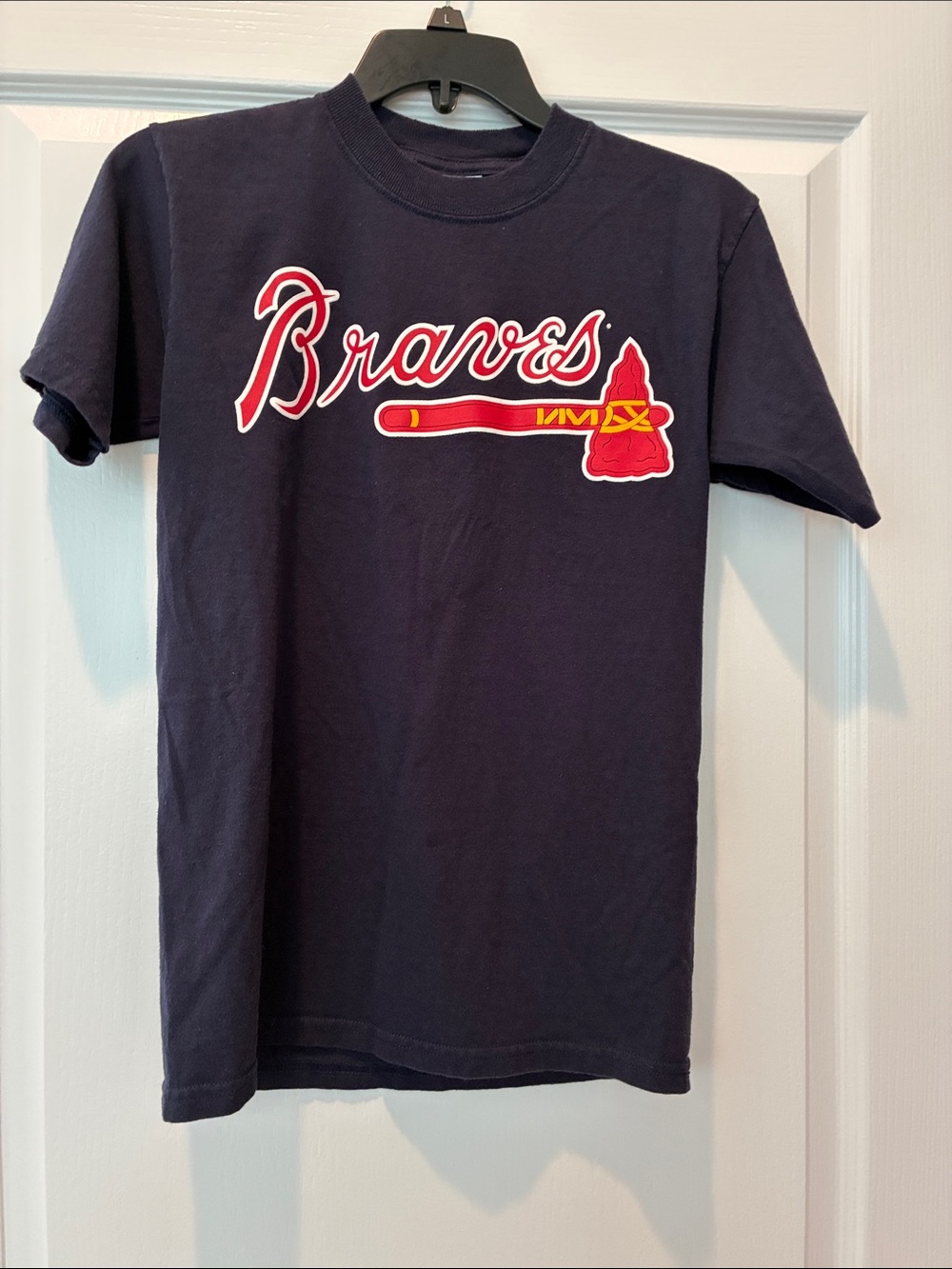 Majestic Navy Braves Tee with Red and White Logo